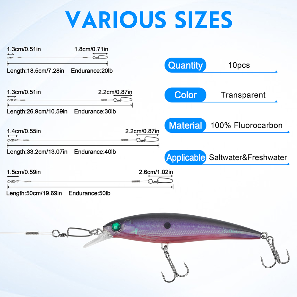 10 pezzi leader di pesca in fl - Fluorocarbon Line recensione e prezzo
